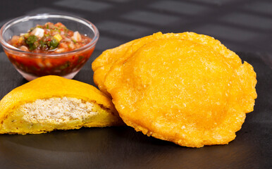 Tasty Fried Cakes Filled With Chicken - Traditional Colombian Cuisine