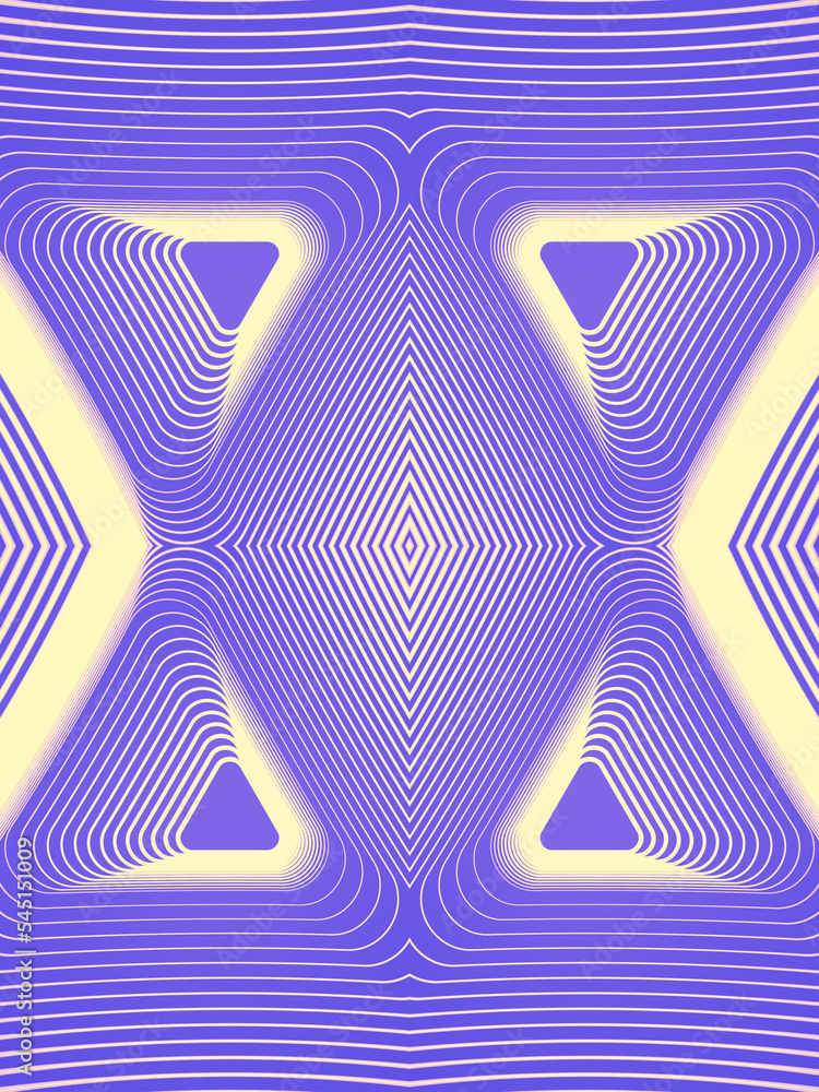 Poster kaleidoscopic pattern of lines on a blue background. abstract modern art design. 3d rendering digita