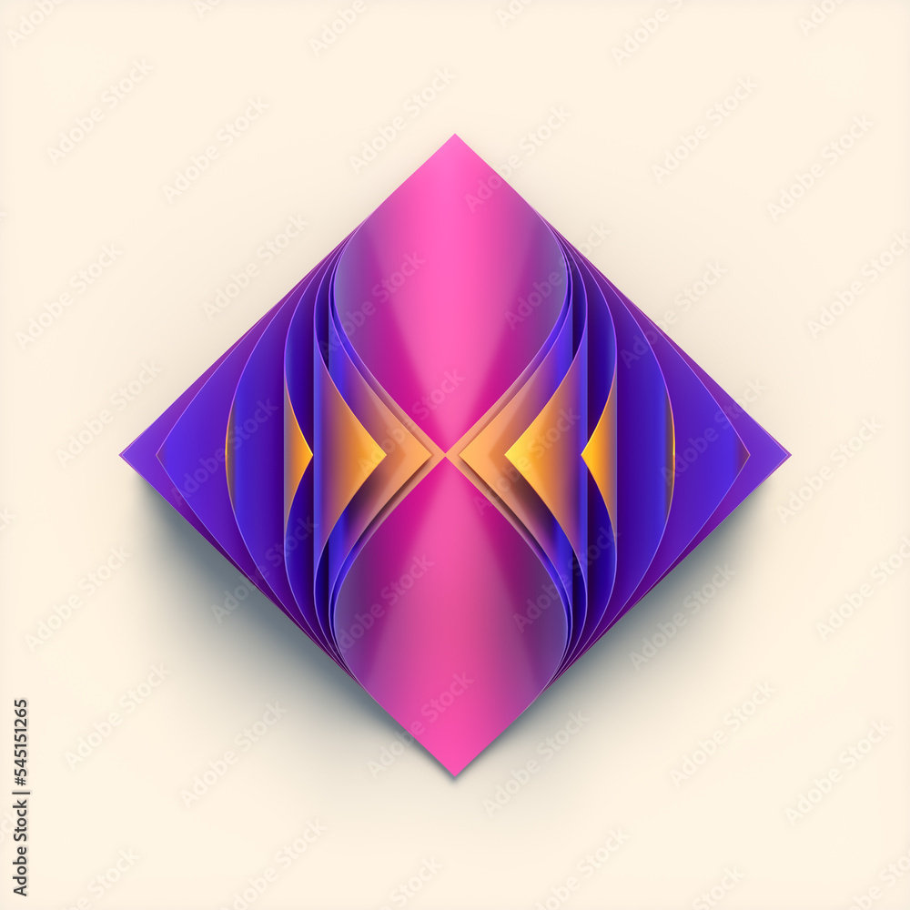 Poster stack of rhombus-shaped folded colorful sheets. bright abstract background. 3d rendering digital ill