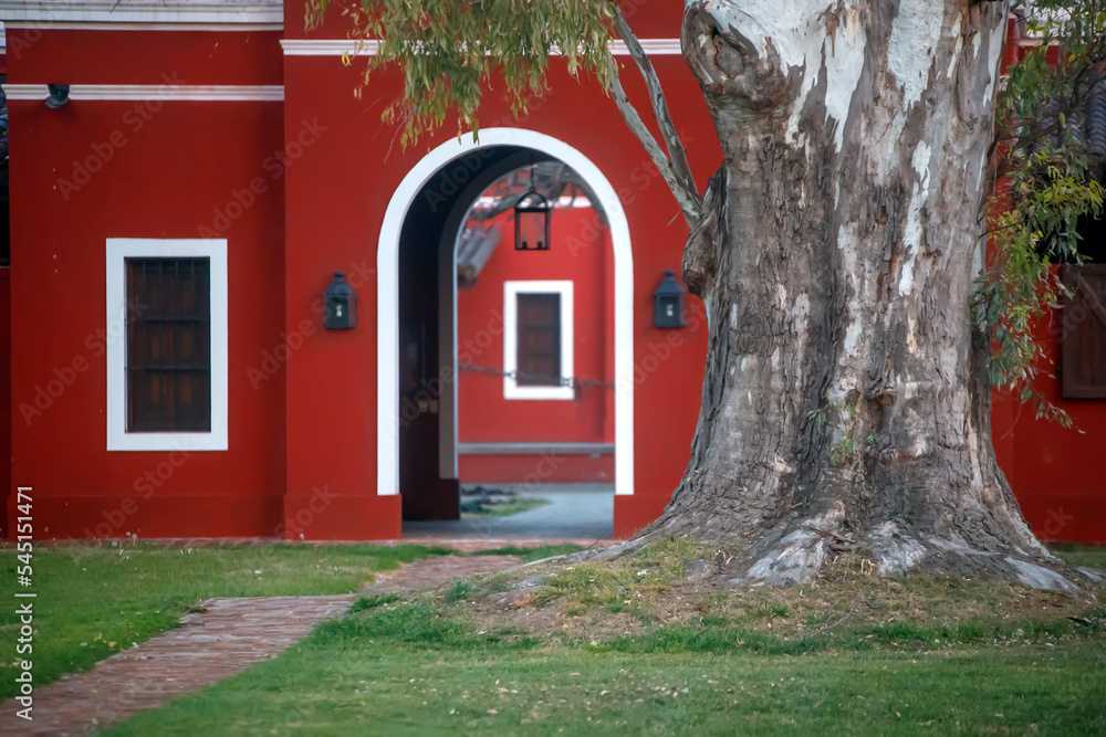 Wall mural red door in the house