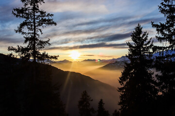 Winter Evening and Sunset in the French Alps