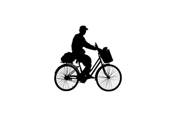 Fototapeta na wymiar Silhouette of Senior Asian man riding a bicycle