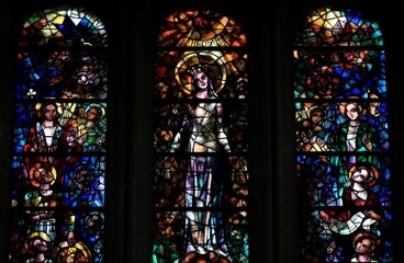 Amsterdam Obrechtkerk Church Stained-Glass Window Detail Depicting Holy Mary with Women Saints, Netherlands