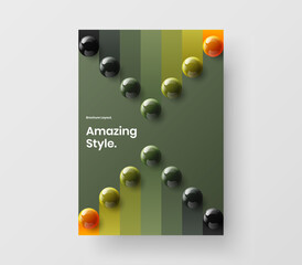 Modern company cover A4 vector design template. Bright realistic balls pamphlet layout.