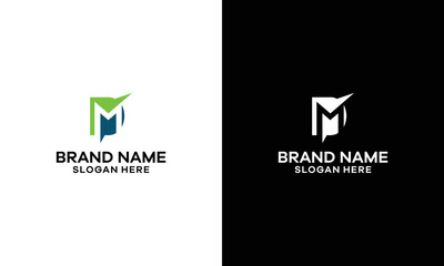 mv or vm initial letter linked green and blue uppercase letter logo on white and black background