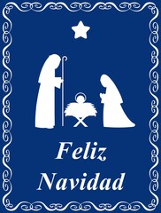 Felicitación azul de Navidad en español - obrazy, fototapety, plakaty