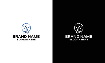 Abstract Initial A Letter Logo Design. Blue Creative Connecting People's spine with line Style.