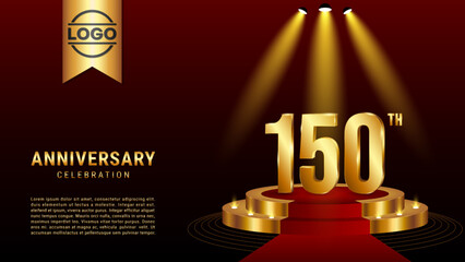 150th Anniversary. Template design with golden stage for celebration event, wedding, greeting card and invitation card. Vector illustration EPS10
