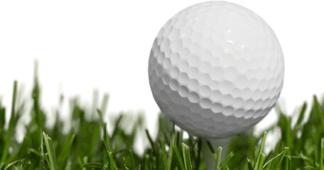 Golf ball on tee on green grass