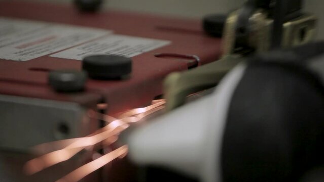 a clip about sharpening skates and sparks flying. hd