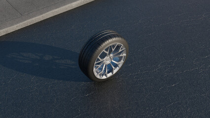Car Tire For Advertising Purpose

A car tire driving on an asphalt road.