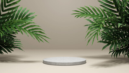 Background Product Display Podium Scene.

Beige product scene accompanied by natural plants.