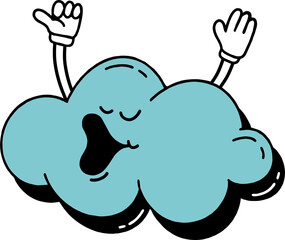 Cloud is a retro cartoon character from the 30s. Vintage comic smile vector illustration.