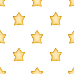 Seamless pattern with yellow stars. Watercolor illustration isolated on transparent background.
