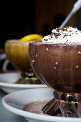 Giant glass of Frozen Hot Chocolate in New York City, NY, USA.