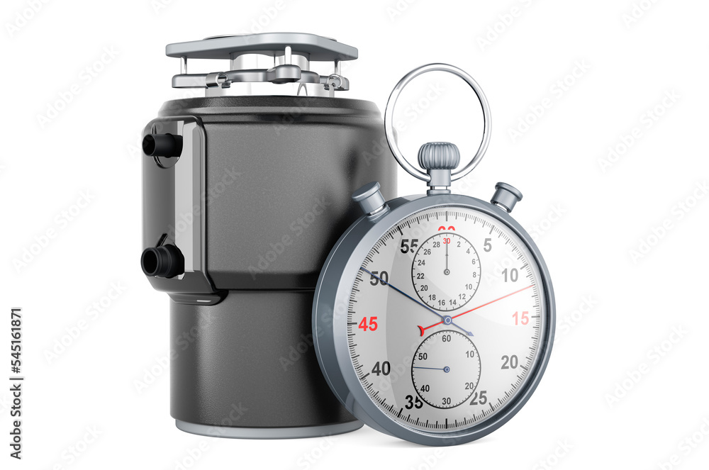 Poster garbage disposal unit with stopwatch, 3d rendering