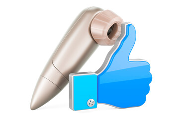 Clitoral pump with like icon, 3D rendering