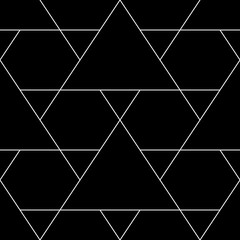 Seamless mosaic pattern. Triangles, hexagons ornament. Grid background. Ethnic tiles motif. Geometric grate wallpaper. Parquet backdrop. Digital paper, page fills, web design, textile print. Vector.