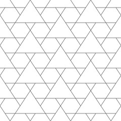 Seamless mosaic pattern. Triangles, hexagons ornament. Grid background. Ethnic tiles motif. Geometric grate wallpaper. Parquet backdrop. Digital paper, page fills, web design, textile print. Vector.