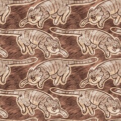 Cute safari wild tiger animal pattern for babies room decor. Seamless big cat furry brown textured gender neutral print design. 