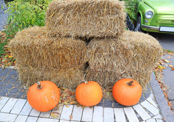 Haystack with pumpkins