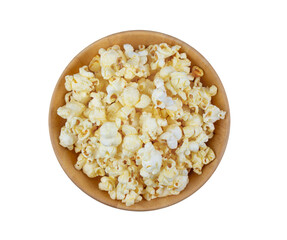 Popcorn in a wood  bowl on transparent png