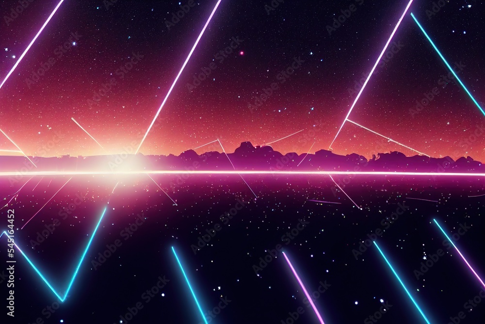 Poster synthwave net and stars retro background