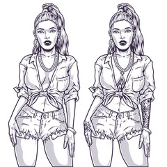 Hot young girl monochrome emblem