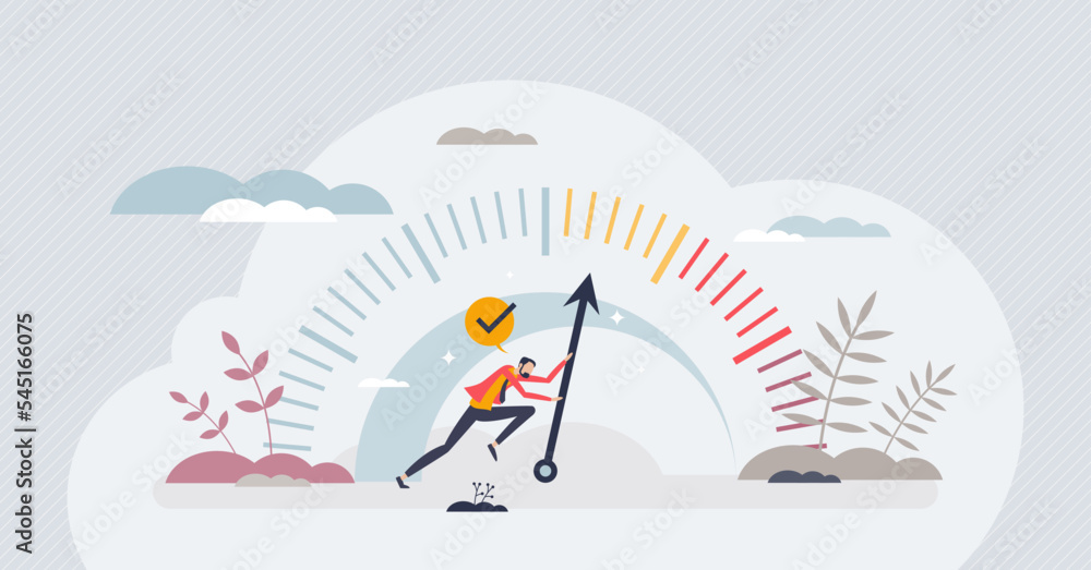 Poster kpi or key performance indicator as success measurement tiny person concept. business company plan o