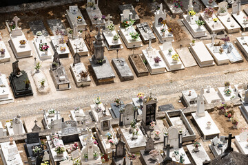 Old cemetery with marvel graves in Óbidos Portugal.