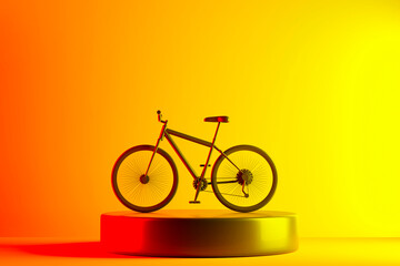 Fototapeta premium Bicycle on pedestal in neon light. 3D rendering.