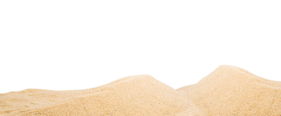 Fototapeta na wymiar Close up panorama pile sand dune isolated on white background
