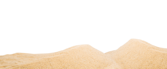 Close up panorama pile sand dune isolated on white background