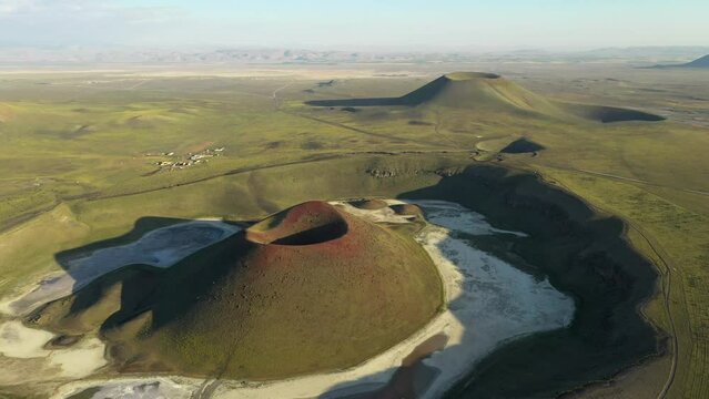 Aerial view of Meke crater lake in Turkey. A dormant volcano landscape 