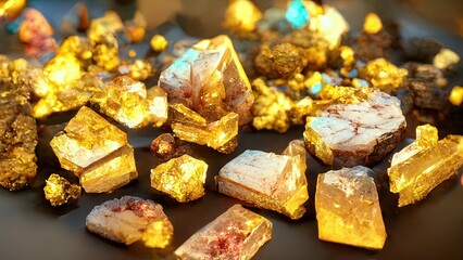 Beautiful sparkling crystals and minerals.Made by AI.