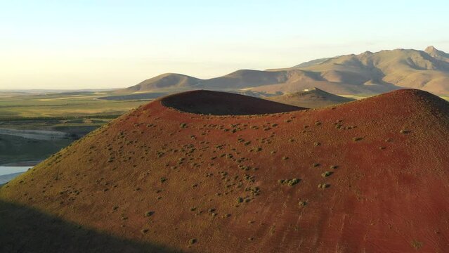 Aerial view of Meke crater lake in Turkey. A dormant volcano landscape 