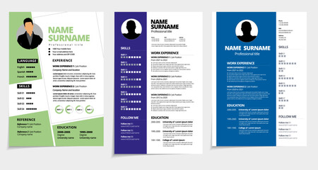 Resume design template minimalist cv. Business layout vector for job applications. A4 size.
