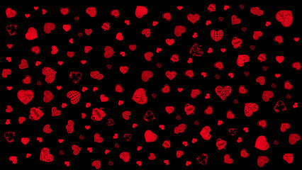 Fototapeta na wymiar czerwone graficzne serca na czarnym tle o różnej wielkości