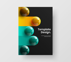 Original company brochure A4 vector design illustration. Colorful 3D spheres poster layout.