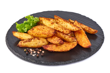 Baked Potato Wedges, isolated on white background.
