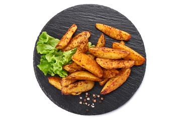 Baked Potato Wedges, isolated on white background.