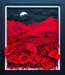 field of red poppies paper cut AI generated image 