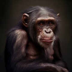 Realistic Chimpanzee monkey portrait  digital 3D illustration Original concept