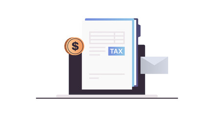 Calculating invoice for tax declaration and income tax return, business invoices concept flat illustration.	
