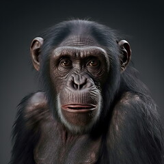 Realistic Chimpanzee monkey portrait  digital 3D illustration Original concept