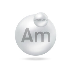 Americium molecule models silver. Ecology and biochemistry concept. Isolated spheres on white background. 3D Vector Illustration.