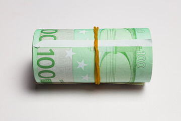 close up view of euro banknotes over white background
