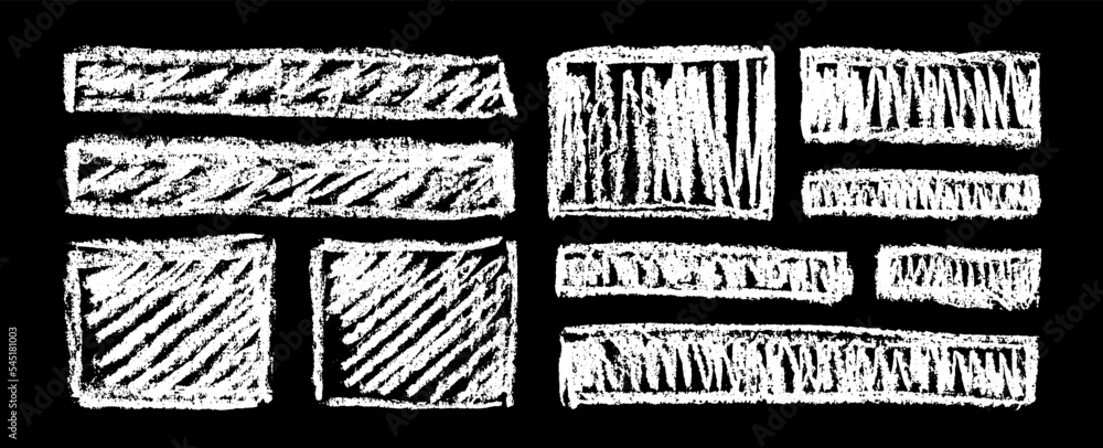 Poster chalk grunge rectangles set. chalkboard sketches. grunge rectangular shapes collection. white chalk 