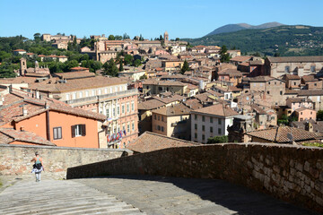Panoramic view from Porta Sole which is one of the ancient gates of the Etruscan walls of the city of Perugia.