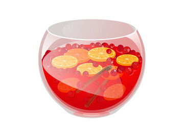 Christmas cranberry and orange punch in a bowl.New Year's, winter drink with cranberries, orange.cinnamon.